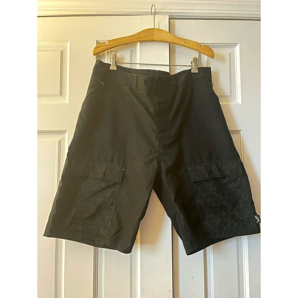 Zhik Men's Black Cargo Shorts Solid Flat Front Cargo Pockets Logo Regular